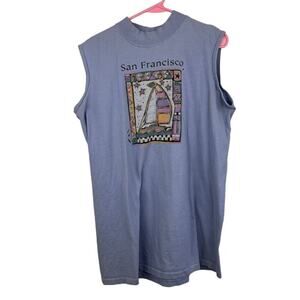 Vintage San Francisco blue sleeveless graphic t-shirt size Large 100% cotton